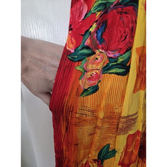 Jams World Tropical Floral Print Rayon Midi Colorful Retro Sundress, Size Medium - Picture 6 of 12